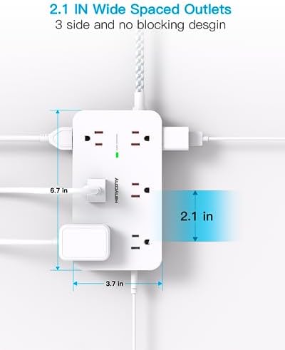 HANYCONY 12-Outlet Power Strip Surge Protector with 4 USB Ports (2 USB-C) – 6 ft Flat Extension Cord with 1800 J Surge Protection, Wall-Mountable Charging Station for Home, Office, and Dorm Room – Ultimate Device Connectivity and Fast Charging Solutions