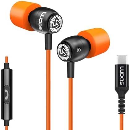 LUDOS Clamor Wired Earbuds – Premium Noise-Isolating In-Ear Headphones with Memory Foam Tips for Ultimate Comfort, 5-Year Warranty, Integrated Microphone for Hands-Free Calling, Compatible with i Phone and Samsung – Perfect for Students, Kids, and Music Lovers Seeking Superior Sound Quality in Stylish Gold Finish