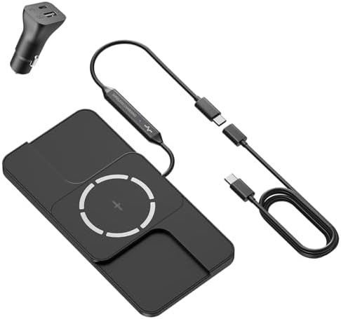 Magnetic Fast Wireless Car Charger Pad – 15 W Cordless Charging Mat for i Phone 16/15/14/13/12 & Air Pods – Innovative Design with Camera Cutout for Enhanced Fit – Includes 40 W QC 3.0 Car Charger – Overheating Prevention Technology – High-Speed Dual Port Charging for Optimal Performance