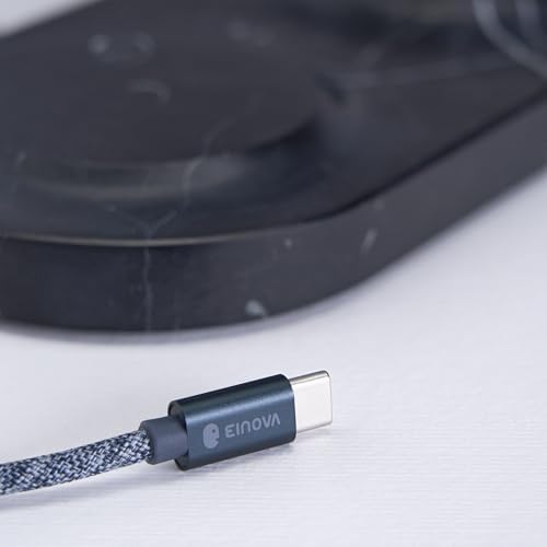 Elevate Your Charging Experience with the Einova Dual Classic Stone – Luxurious Wireless Charging Pad in Genuine Black Marquina Marble, Handcrafted in Italy, Featuring a 6 ft Integrated USB-C Cable for Fast Charging of Smartphones, Wireless Earbuds, and Smartwatches – Unmatched Aesthetics and Broad Compatibility for Qi-Enabled Devices