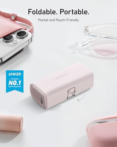 ANKER Nano Power Bank 5,000 m Ah with Built-in Lightning Connector – MFi Certified Portable Charger for Fast Charging i Phone 14/13/12 Series, Compact & Travel-Friendly Power Solution in Purple – Effortless, Tangle-Free Charging Anywhere