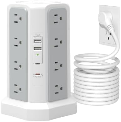 Revolutionize Your Charging Experience: 10 FT Surge Protector Power Strip Tower with 16 Outlets & 4 USB Ports – Efficient Desk Charging Station for Home, Office, or Dorm Room – Ultimate Space-Saving Solution with Robust 1625 W Power Output and Enhanced Safety Features