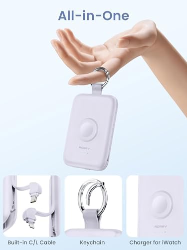 Experience Uninterrupted Power with RORRY 10000 m Ah Portable Charger: PD 20 W Fast Charge Power Bank with Integrated Cables for i Phone 16/15/14/13/12/11 & Apple Watch Ultra/10/9/8/7/6/5/4/3 – Sleek Pink Design for Travelers and Professionals – Hassle-Free Charging on the Go