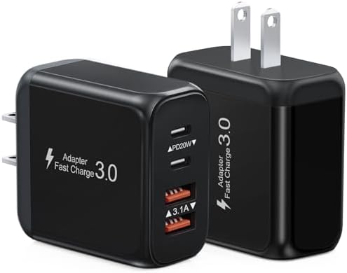 40 W USB C Fast Charger Block – Dual Pack 4-Port Power Delivery Wall Plug with Quick Charge 3.0 for i Phone 16/15/14/13/12/11 Pro Max, Samsung Galaxy & More – High-Speed Multi-Device Charging Solution – Ideal for Home, Office & Travel