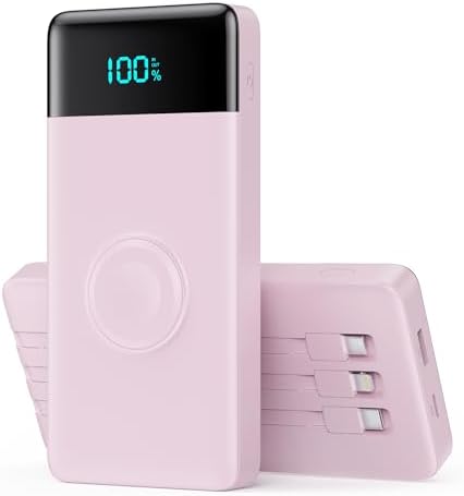 Ultimate 10800 m Ah Portable Charger with Built-In Cables & i Watch Magnetic Wireless Charger – 25 W PD & QC4.0 Fast Charging Power Bank for i Phone 16/15/14/13, Samsung Galaxy S24/S23, Android Devices & Apple Watch – Lightweight 6 Outputs for Travel Convenience & Enhanced Device Compatibility