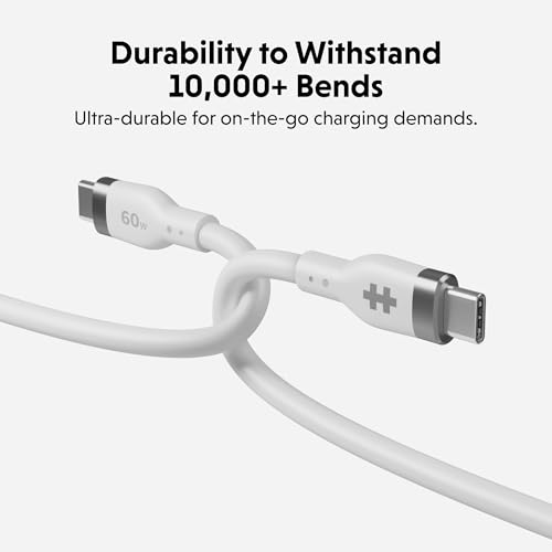 HyperJuice Silicone Charging USBC Cable (1.5m/5ft) w/EcoSmart Silicone Jacket, 60W USB C Charger 3.0 EPR Fast Charge — Tangle-Free USB C Cable 5ft, Withstands 10,000+ Bends (Black) – Enhanced Compatibility and Speed