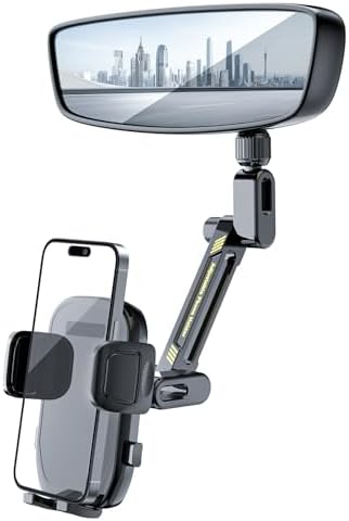 Premium Aluminum Alloy Rear View Mirror Phone Holder – Adjustable Smartphone Car Mount with Rotatable Cradle for Hands-Free Navigation and Enhanced Safety – Universal Fit for All Smartphones, Tool-Free Installation, Sleek Design for Modern Vehicles