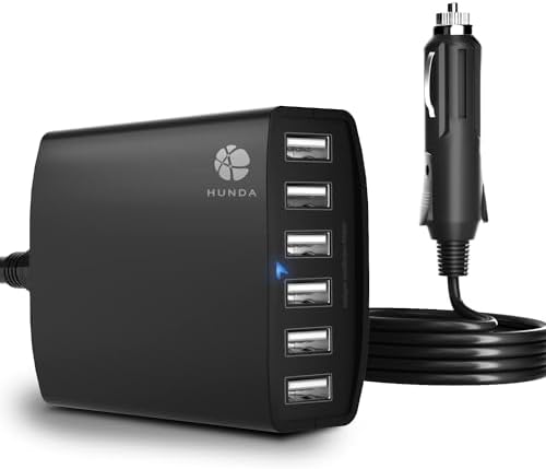 Ultimate 50 W 6-Port USB Car Charger – Fast Charging Adapter for i Phone 13/12/11, Galaxy, and More – Compact Cigarette Lighter Multi-Device Power Hub for Family Adventures and Road Trip Efficiency