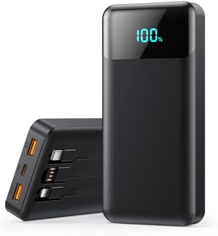 High-Capacity 40800 m Ah Portable Charger with Integrated Cables – Fast PD 25 W USB-C & QC4.0 Power Bank for i Phone 15/16 and Samsung – Smart LED Indicator, 5 Outputs for Multi-Device Charging – Ultimate Travel Companion for On-the-Go Power Solutions