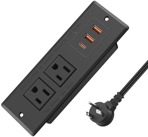 Flush-Mounted Recessed Power Strip with 20 W USB-C Fast Charging Ports – Ideal Desk Power Solution for Conference Rooms and Office Furniture, 10 FT Cord (ETL Listed) for Enhanced Safety and Performance