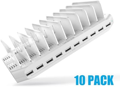 Unitek 10-Port USB Charging Station: Smart IC Technology for Fast, Organized Device Charging with Adjustable Dividers – Ideal for i Pads, Tablets, Kindles & i Phones in Home or Office Settings