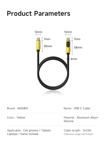 Hagibis 240 W USB C Fast Charging Cable with LED Display – 6.6 Feet Durable Silicone for i Phone 16/15 Pro Max, i Pad, Mac Book Pro – Ultra-Fast 480 Mbps Data Transfer, Flexible Tangle-Free Design for Maximum Performance and Connectivity