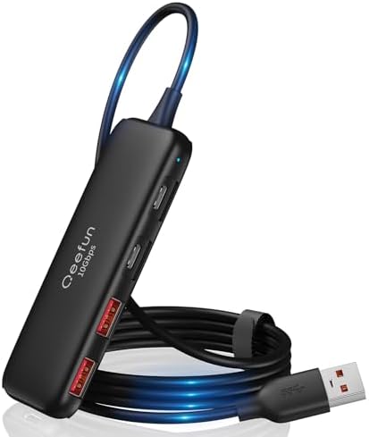 Revolutionize Your Connectivity with the Qeefun 4-Port USB 3.0 Hub – High-Speed 5 Gbps Data Transfer, Individual LED Power Switches, and 2 ft Extension Cable for Ultimate Flexibility – Perfect USB Splitter for Laptops, PCs, i Macs, and More! Enhance Your Workspace Efficiency and Control Multiple Devices Effortlessly!
