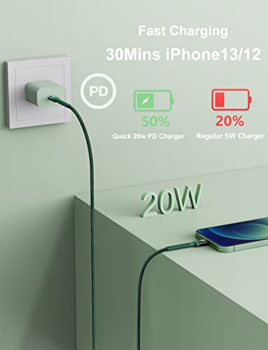 6 FT MFi Certified USB-C to Lightning Charging Cable Pack – Rapid Charge & Data Sync for i Phone 13, 12, 11 Pro Max, SE, & i Pad 8 th Gen – Durable Green Cords for Enhanced Flexibility & Style