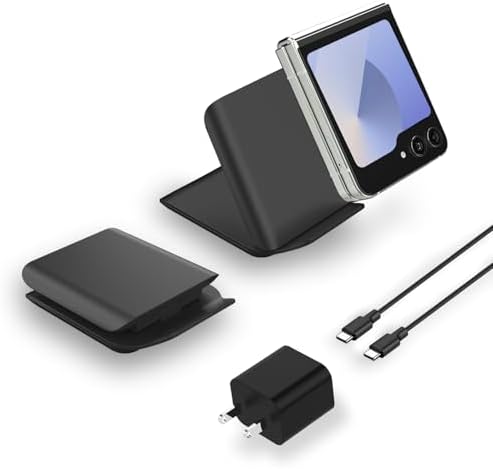 Portable 2-in-1 Fast Charging Station for Samsung Galaxy Z Flip Series – Foldable Wireless Charger with Enhanced Compatibility for Galaxy S, Note, and Watch – Ideal Travel Companion with Adapter Included – Sleek Black Design for Effortless Power on the Go