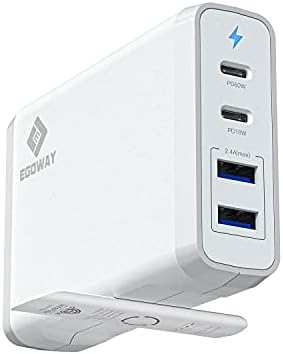 Ultimate 4-Port USB Charger by EGOWAY – 90 W Powerhouse with 60 W & 18 W Dual USB-C and Dual USB-A Ports for Lightning-Fast Charging of Mac Book, i Phone 15/14/13 Pro Max, Galaxy Devices, and More – Secure, Versatile Design with 360° Rotatable Trestle for Optimal Desktop Stability – Ideal for Multi-Device Efficiency and Enhanced Safety Features