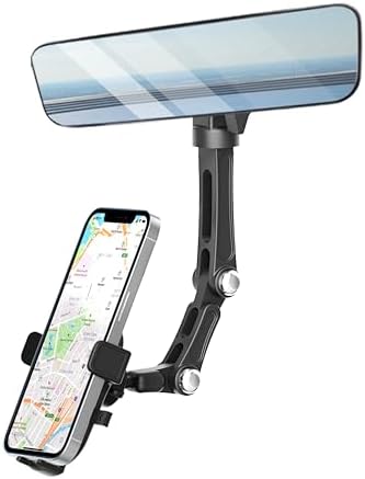 Karmus Universal Rearview Mirror Phone Holder – Rotatable and Retractable Car Mount for All Smartphones – Essential Vehicle Accessory for Safe Hands-Free Navigation and Communication – Durable Design for Long-Lasting Use – Easy Installation for Optimal Viewing Angles