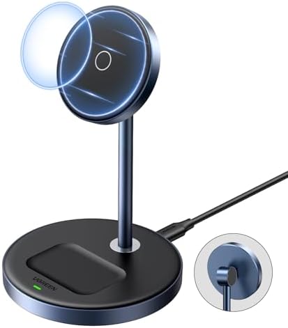 UGREEN Mag Flow 2-in-1 Magnetic Wireless Charging Station – Ultra-Fast Qi Charging Hub for i Phone 16/15/14/13/12 & Air Pods – Sleek, Space-Saving Design with 3 FT USB-C Cable (Adapter Not Included) – Elevate Home & Office Charging Efficiency
