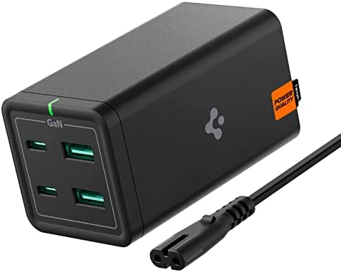 Spigen 120 W Ga N III 4-Port USB C Charging Station – Ultimate Fast Charging Solution for Mac Book, i Pad, i Phone 16/15/14/13, HP, Dell XPS & More | High-Efficiency Multi-Device Power Hub with Compact Design for Home & Travel