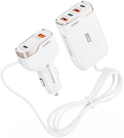 Experience Rapid Roadside Charging with SUNDA 120 W USB C Fast Car Charger – 4-Port Adapter Featuring Dual Type C PD60 W/PPS60 W for i Phone 16/15 Pro/Max/14 & Samsung Galaxy S24, Plus Dual USB-A 30 W QC3.0 for All Android Devices – Compact, Durable, and Universally Compatible for Effortless Multi-Device Charging on the Go
