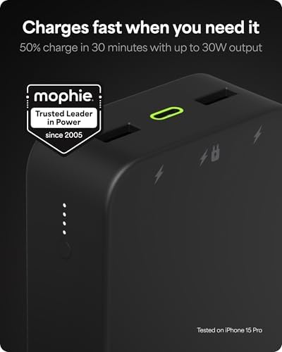 Mophie Powerstation Mini 5,000 m Ah Portable Power Bank – Ultra-Fast 20 W USB-C PD Charger for Rapid Device Recharging, Compact Pocket-Sized Design with LED Battery Indicator, Includes USB-C Cable for Instant Connectivity, Essential Travel Accessory for On-the-Go Smartphone Power