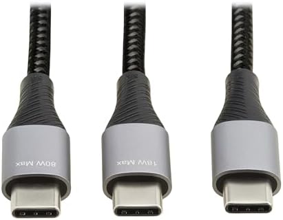 Tripp Lite 6-Foot Dual USB-C Multi-Charging Cable/Splitter – 100 W PD Fast Charging & 480 Mbps Data Transfer – Male-to-2 x Male Configuration for Enhanced Device Connectivity – Ideal for Laptops, Tablets, and Smartphones – Durable Design with 3-Year Warranty