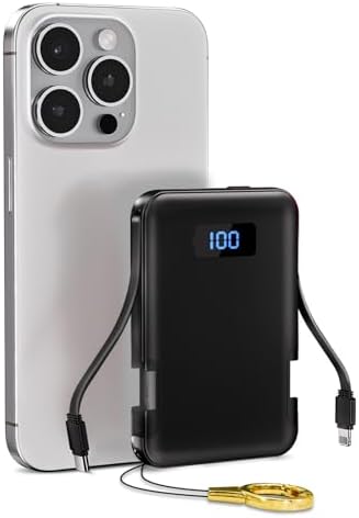 Ultra-Slim 5000 m Ah Portable Charger with Built-in Cables – Travel-Friendly Power Bank for i Phone & Android Devices – Lightweight, Efficient, and Universally Compatible External Battery Pack – High-Speed Charging with Multiple Safety Protections – Perfect for Daily Use and Emergency Power Needs – Ideal for Travelers and On-the-Go Charging Solutions