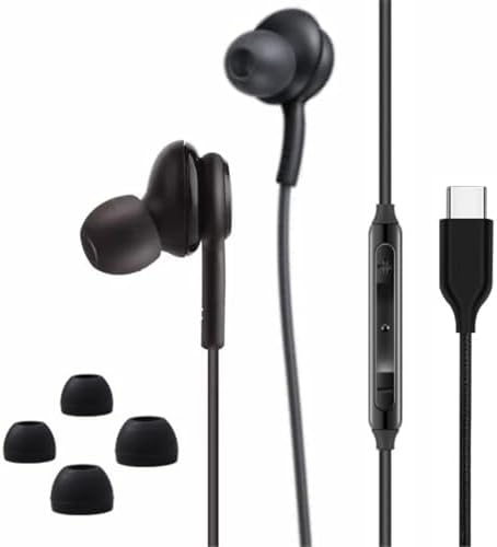 Elevate Your Sound Experience: 2024 Premium In-Ear Type-C Earbuds for Samsung Galaxy S24, S23, S22, S21, S20, Note 10 – High-Fidelity Stereo Headphones with Enhanced Bass, Integrated Microphone, and Easy Volume Control – Sleek Black Design for Comfortable All-Day Listening