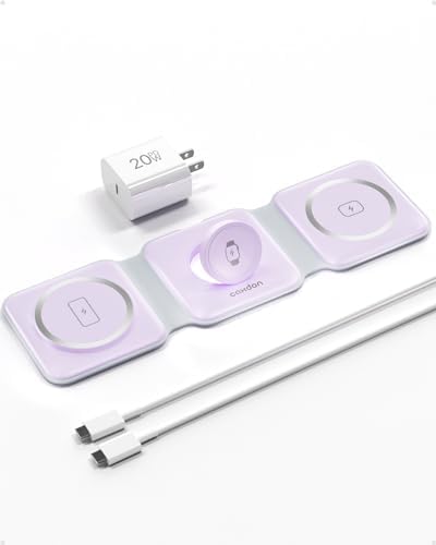 Ultimate 3-in-1 Wireless Charging Station for Mag Safe – Power Up Your i Phone 16, Apple Watch Series 10, and Air Pods 4 with Enhanced Portability and Safety Features – Foldable Travel Charger in Sleek White Finish for Effortless Use and Clutter-Free Convenience