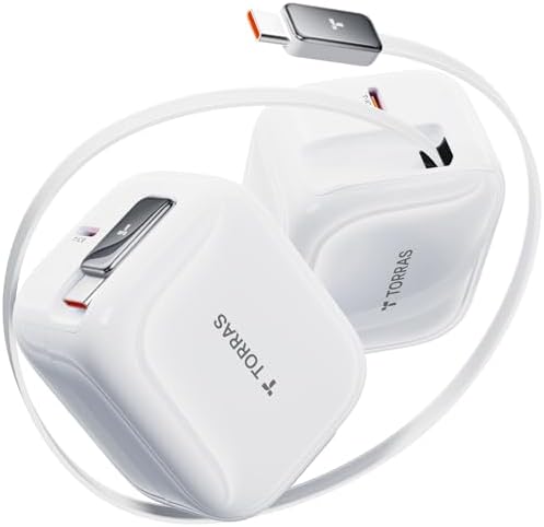 Experience Maximum Efficiency with TORRAS Flex Line 40 W Dual-Port USB-C Charger Block for Galaxy Z Fold 7 – Fast Charging Power Adapter with Retractable Cable, Ideal for i Phone 15/16 & Samsung Galaxy S25/S24 Ultra, Sleek Gold Finish for Ultimate Style and Portability