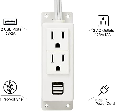 BTU Desktop Power Outlet – Versatile Power Strip with 2 AC Outlets & 2 USB Charging Ports, 6.56 ft Extension Cord, Ideal for Home Office & Nightstand, Mountable Design in Sleek Black for Clutter-Free Spaces – Enhanced Compatibility & Rapid Charging Solution