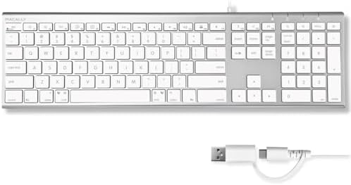 Elevate Your Mac Experience with the Macally USB C Keyboard – Ultra-Slim Wired Design with Dual USB A & C Connectivity, 110 Responsive Scissor Keys, and 20 Productivity Boosting Shortcuts for Mac Book Pro, Air, Mini, i Mac, and i Pad – Stylish Silver Finish for Enhanced Workspace Aesthetics