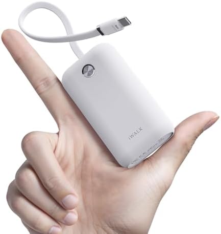 i WALK Ultra-Slim 10,000 m Ah Power Bank with Built-In Cable – Lightning-Fast 22.5 W USB-C Charging for i Phone 16/16 Pro/15, Samsung & Google – Travel-Friendly Pink Mini Portable Charger for On-the-Go Connectivity