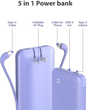Experience Ultimate Portability with Alongza 10,000 m Ah Fast Charging Power Bank – Sleek Design with Built-In Cables and AC Plug for Effortless Device Charging on the Go – Lightweight, Compact USB C External Battery for Seamless Travel Convenience and Enhanced Compatibility Across All Smartphones and Gadgets