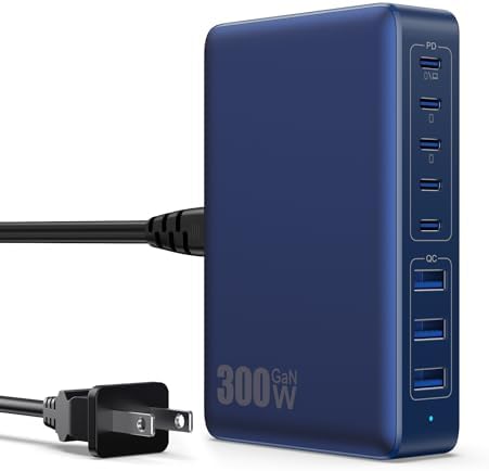 Revolutionize Your Charging Experience with the 300 W 8-Port Ga N IV USB-C Fast Charging Hub – High-Efficiency Power Delivery for Mac Book, DELL, i Phone, Galaxy, and More – Perfect for Home and Office with Advanced Safety Mechanisms and Streamlined Design