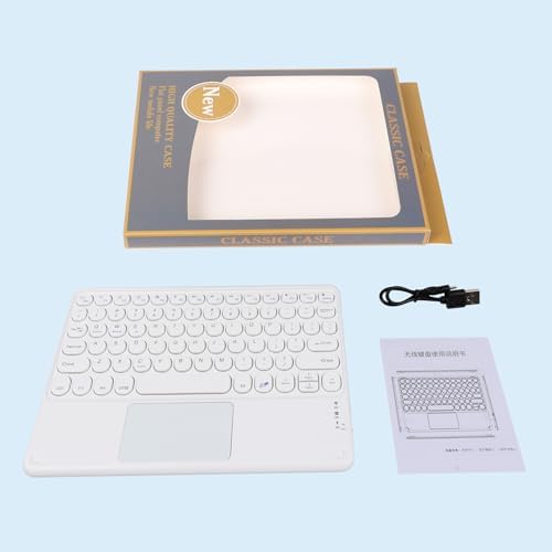 Ultra-Slim 10-Inch Wireless Bluetooth Keyboard with Touchpad – Rechargeable & Portable Universal Keyboard for i OS, Android & Windows Devices – Effortless Typing on the Go in Sleek White Finish
