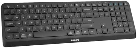 PHILIPS Ergonomic Wireless & Bluetooth Keyboard – Ultra-Quiet Standard Layout with 2.4 GHz USB Receiver, Multi-Device Compatibility, and Enhanced Comfort for Seamless PC, Laptop, and Tablet Use – Elevate Your Productivity Today!