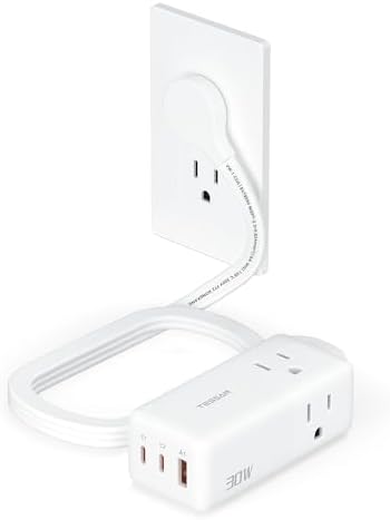 TESSAN 30 W USB Charging Station with Flat Plug & 5 FT Extension Cord – Multiport Fast Charger for Phones, Tablets, Laptops – Perfect Travel Companion with 3 AC Outlets & Enhanced Safety Features for Home and Office Use