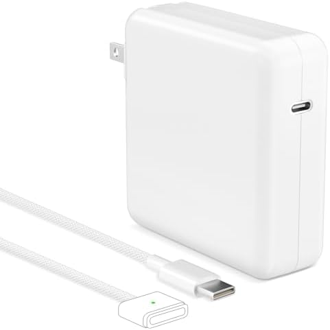 Ultra-Fast 96 W USB-C Charger for Mac Book Pro & Air – 30-Minute Rapid Charge Capability with Magnetic T-Tip Connector – Compatible with 2021-2024 Models – LED Charging Status Indicator for Enhanced Convenience – Engineered for M1, M2, M3 Pro Max Performance – 6.6 FT Braided Cable for Durability and Flexibility – Superior Charging Stability & Efficiency – Exceptional After-Sales Support for Complete Customer Satisfaction