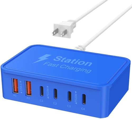 High-Power 100 W USB-C Fast Charging Hub with 6 Ports & 5 ft Cord – Advanced Ga N Technology for Rapid Multi-Device Charging, Compatible with i Phone 16/15/14/13/12 Pro Max, i Pad, Samsung Galaxy, and Google Pixel – Ideal Travel Charger for Efficient Power Management