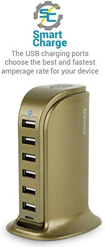 Aduro 40 W 6-Port USB Desktop Charging Hub – Multi-Device Power Station with Smart Flow Technology for Fast Charging i Phones, i Pads, and Smartphones – Sleek, Compact Design for Home and Office Use – Reliable Safety Features Ensure Optimal Device Protection