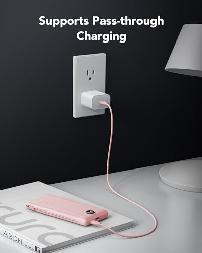 Sleek VRURC 10,000 m Ah Portable Charger with Built-in Wall Plug – Rapid 22.5 W USB Power Bank for Ultimate Travel Convenience – Slim Profile, 4 Outputs & Dual Inputs for Multi-Device Charging – Essential USB-C Compatible Travel Accessory in White