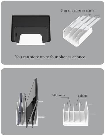 Wall Mount Phone Holder for Smartphones and Tablets, Phone Shelf with 4-Slot Docking Station Compatible with Tablet, ipad, Kindle Wall Charging Organizer (Black) – Enhanced Compatibility and Speed