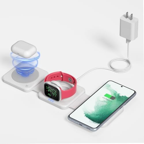 GEEKERA 3-in-1 Foldable Wireless Charging Station for Apple Devices – Fast Charge Your i Phone 16/15/14/13/12/11 Pro Max, Apple Watch Ultra/10/9/SE/8/7/6/5 & Air Pods Pro/4/3/2 with Travel-Friendly Design – Ultimate Multi-Device Charging Solution for Home & On-the-Go Efficiency
