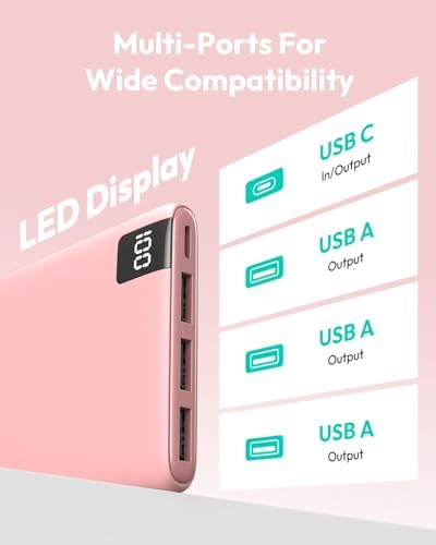 ADDTOP Ultra-Slim 10000 m Ah Fast Charging Portable Power Bank – Lightweight Battery Pack with Dual USB-C & USB-A Ports for i Phone 16/15/14/13/12 and Android Devices – Optimal On-the-Go Charging Companion for Multi-Device Users