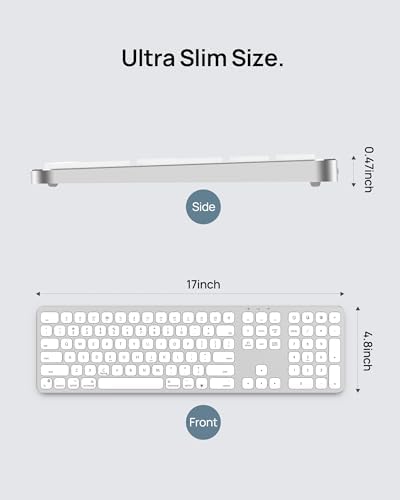 SODI Wireless Aluminum Keyboard for Mac – Full-Size Backlit Bluetooth Keyboard with Numeric Keypad, Rechargeable & Ergonomic Design for Seamless Compatibility with Mac Book, i Mac & i Pad – Elevate Your Typing Experience in Sleek Silver
