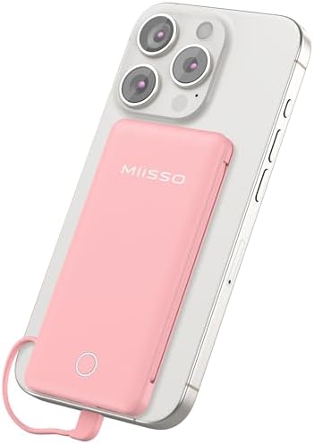 Slim Light Pink 10,000 m Ah Power Bank with Built-in Cables – Ultra-Slim Portable Charger for i Phone & Android Devices – Fast USB-C In & Out Charging for On-the-Go Convenience – Stylish & Functional External Battery Pack