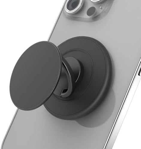 Mag Safe-Compatible Magnetic Phone Grip & Adjustable Kickstand – Classic Black Wireless Charging Ring Holder for i Phone with Effortless Attachment, Personalized Comfort & Enhanced Stability for On-the-Go Convenience