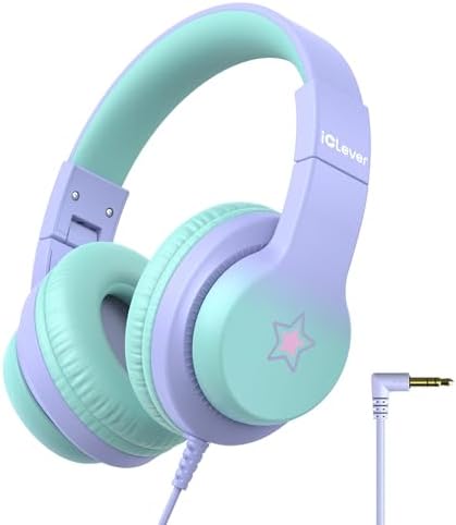 i Clever Kids Headphones: Safe 85 d B Volume-Limited Over-Ear Stereo Sound for Children – Foldable, Lightweight, and Compatible with i Pads and Computers for Easy Travel and Learning