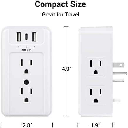Elevate Your Charging Game with the Clear Power 2-Outlet Power Strip – 6 ft Flat Plug Power Station Featuring 3 USB Ports (1 USB-C) for Rapid Device Charging, Ideal for Home, Office & Travel, Durable & Compact Design, White, Model DC3 S-1102-DC